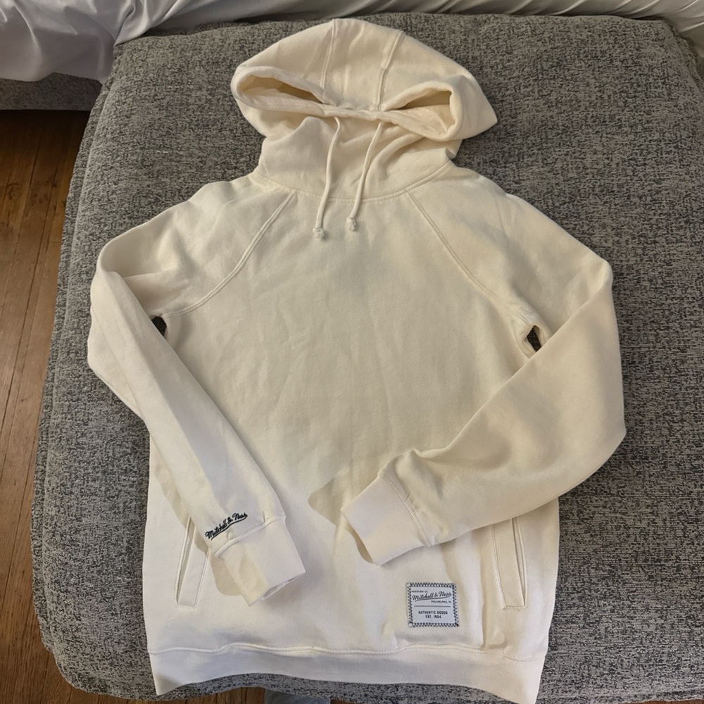 Mitchell‎ & Ness Funnel Neck Pullover Hoodie Cream Pigment Dyed Small NWT